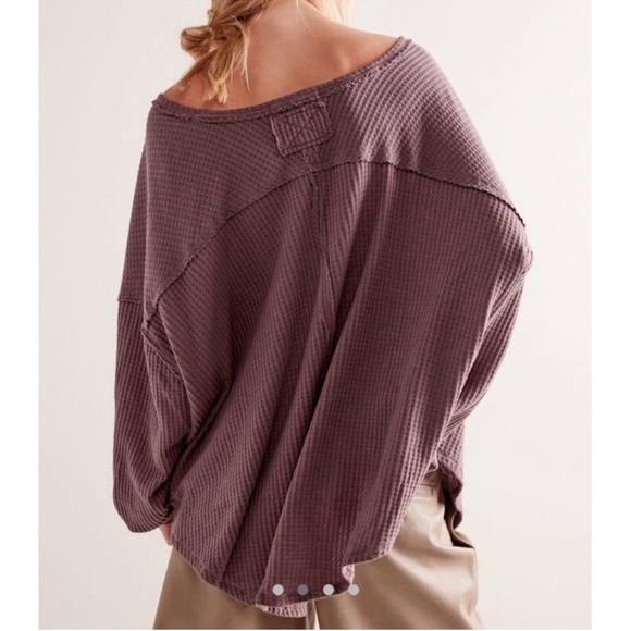 Free People We The Free Coraline Thermal‎ Waffle Knit Top Chocolate - Picture 3 of 7